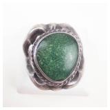 Unique Raw Style Sterling Silver Green Gemstone Ring Size 6