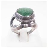 Unique Raw Style Sterling Silver Green Gemstone Ring Size 6
