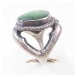 Unique Raw Style Sterling Silver Green Gemstone Ring Size 6
