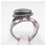 Unique Raw Style Sterling Silver Green Gemstone Ring Size 6