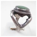 Unique Raw Style Sterling Silver Green Gemstone Ring Size 6