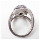 Unique Raw Style Sterling Silver Green Gemstone Ring Size 6