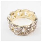 Rhinestone Cuban Link Gold Tone Band. Size 12!