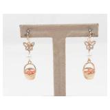 Butterfly & Strawberry Basket Gold Tone Dangle Earrings