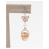 Butterfly & Strawberry Basket Gold Tone Dangle Earrings