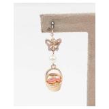 Butterfly & Strawberry Basket Gold Tone Dangle Earrings