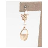 Butterfly & Strawberry Basket Gold Tone Dangle Earrings