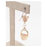 Butterfly & Strawberry Basket Gold Tone Dangle Earrings