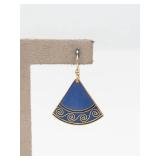 Blue Enamel Fan Earrings With Gold Scrollwork
