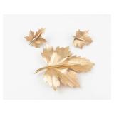 Boucher Textured Maple Leaf Brooch & Clip-On Earrings Set of 3