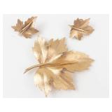 Boucher Textured Maple Leaf Brooch & Clip-On Earrings Set of 3