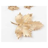 Boucher Textured Maple Leaf Brooch & Clip-On Earrings Set of 3