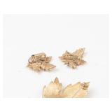 Boucher Textured Maple Leaf Brooch & Clip-On Earrings Set of 3