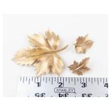 Boucher Textured Maple Leaf Brooch & Clip-On Earrings Set of 3