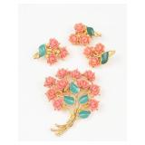J.J. Gold Tone Floral Brooch & Clip-On Earring