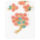 J.J. Gold Tone Floral Brooch & Clip-On Earring