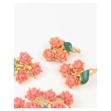 J.J. Gold Tone Floral Brooch & Clip-On Earring