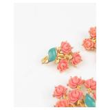 J.J. Gold Tone Floral Brooch & Clip-On Earring