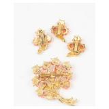 J.J. Gold Tone Floral Brooch & Clip-On Earring