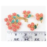 J.J. Gold Tone Floral Brooch & Clip-On Earring