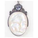 RARE Sajen Mother of Pearl Polar Bears Sterling Silver Amethyst Pendant