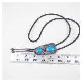 Bennett Turquoise & Coral Sterling Silver Leather Bolo Tie Necklace **Est. Replacement Value $400**