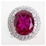 GJW Sterling Silver Created Pink Ruby & CZ Ring Size 8