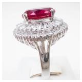 GJW Sterling Silver Created Pink Ruby & CZ Ring Size 8