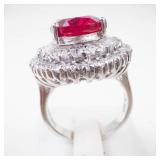 GJW Sterling Silver Created Pink Ruby & CZ Ring Size 8