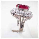 GJW Sterling Silver Created Pink Ruby & CZ Ring Size 8