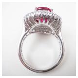 GJW Sterling Silver Created Pink Ruby & CZ Ring Size 8