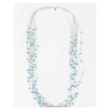 Navajo Sterling Silver Turquoise Liquid Heishi Necklace Multi-Strand