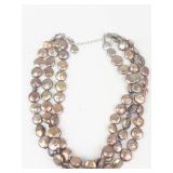 Silpada Sterling Silver Bronze Coin Pearl 3-Strand Necklace