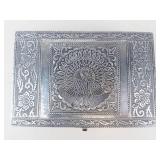 Ornate Peacock Silver Tone Trinket Box