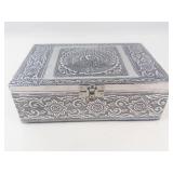 Ornate Peacock Silver Tone Trinket Box