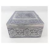 Ornate Peacock Silver Tone Trinket Box