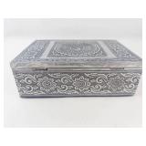 Ornate Peacock Silver Tone Trinket Box
