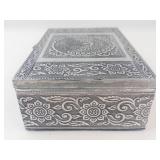 Ornate Peacock Silver Tone Trinket Box