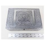Ornate Peacock Silver Tone Trinket Box