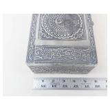 Ornate Peacock Silver Tone Trinket Box