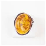 Sterling Silver Amber Open Shank Ring. Size 8