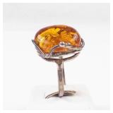 Sterling Silver Amber Open Shank Ring. Size 8