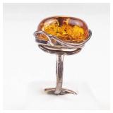 Sterling Silver Amber Open Shank Ring. Size 8
