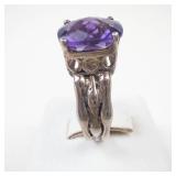 Amethyst Checkered Cushion Cut Sterling Silver Ring Size 5.75
