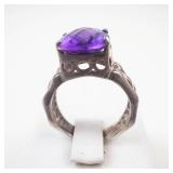 Amethyst Checkered Cushion Cut Sterling Silver Ring Size 5.75