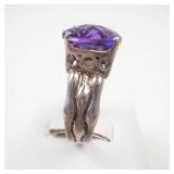 Amethyst Checkered Cushion Cut Sterling Silver Ring Size 5.75