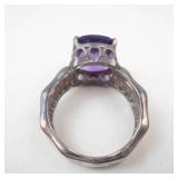 Amethyst Checkered Cushion Cut Sterling Silver Ring Size 5.75