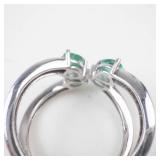 STS Unique Sterling Silver Emerald & Diamond Open Shank Ring Size 9