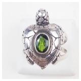 Sterling Silver Peridot Sea Turtle Ring. Size 9-9.25
