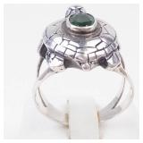 Sterling Silver Peridot Sea Turtle Ring. Size 9-9.25